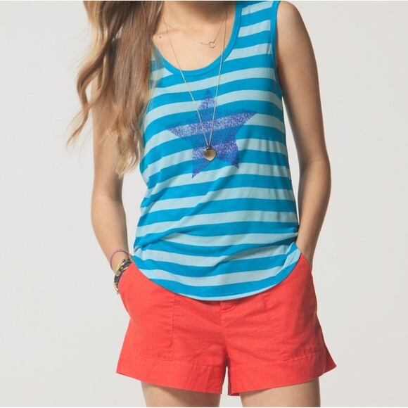 NWT $54 New C&C California Peacock Blue Stripe Star Tank Top Rayon Soft XS C & C - Picture 1 of 4